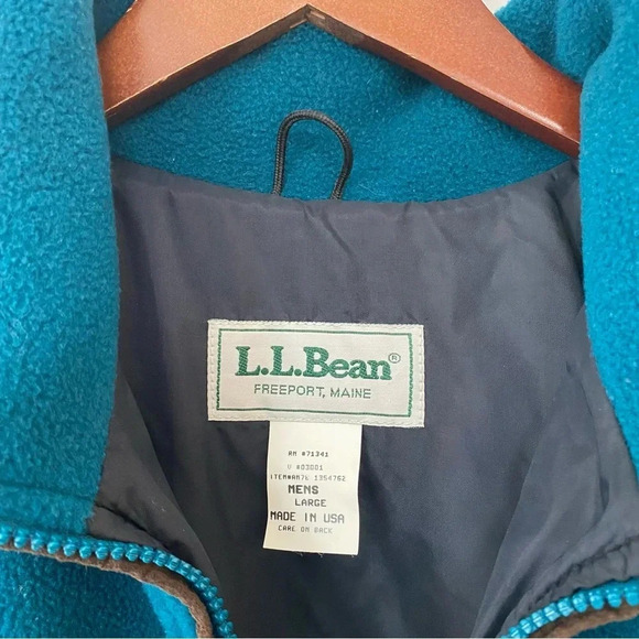 Vintage Men's L.L. Bean Teal Lined Heavy Weight Half Zip Pullover Fleece Jacket - Picture 5 of 9
